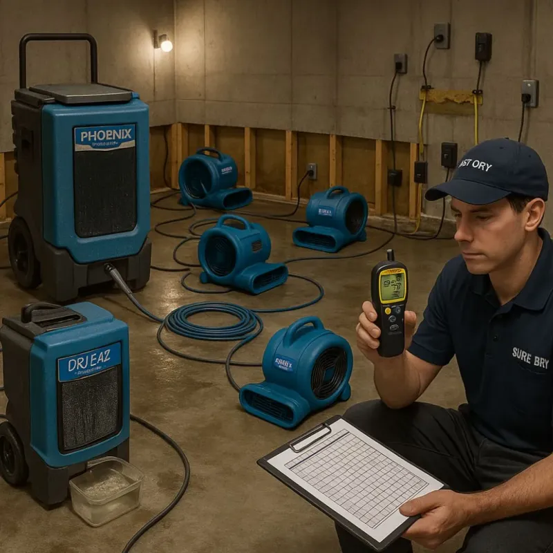 Structural Drying and Dehumidification process in Norwood, NC
